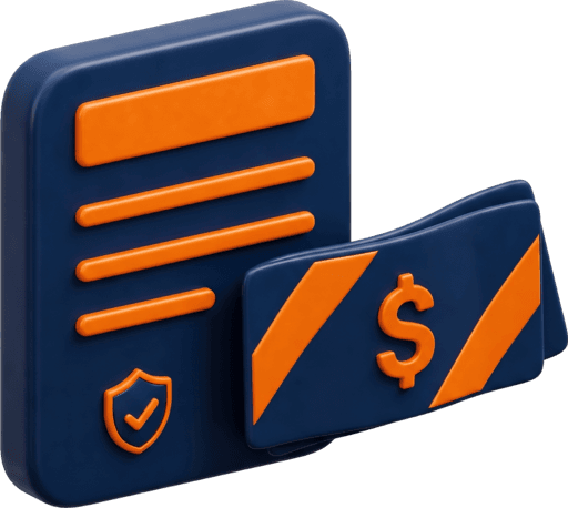 A 3D icon of a payslip document and bank card marked with a security checkmark, representing AI document verification.