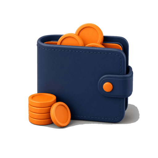 A 3D icon of a wallet with Rand coins, representing the quick affordability check.